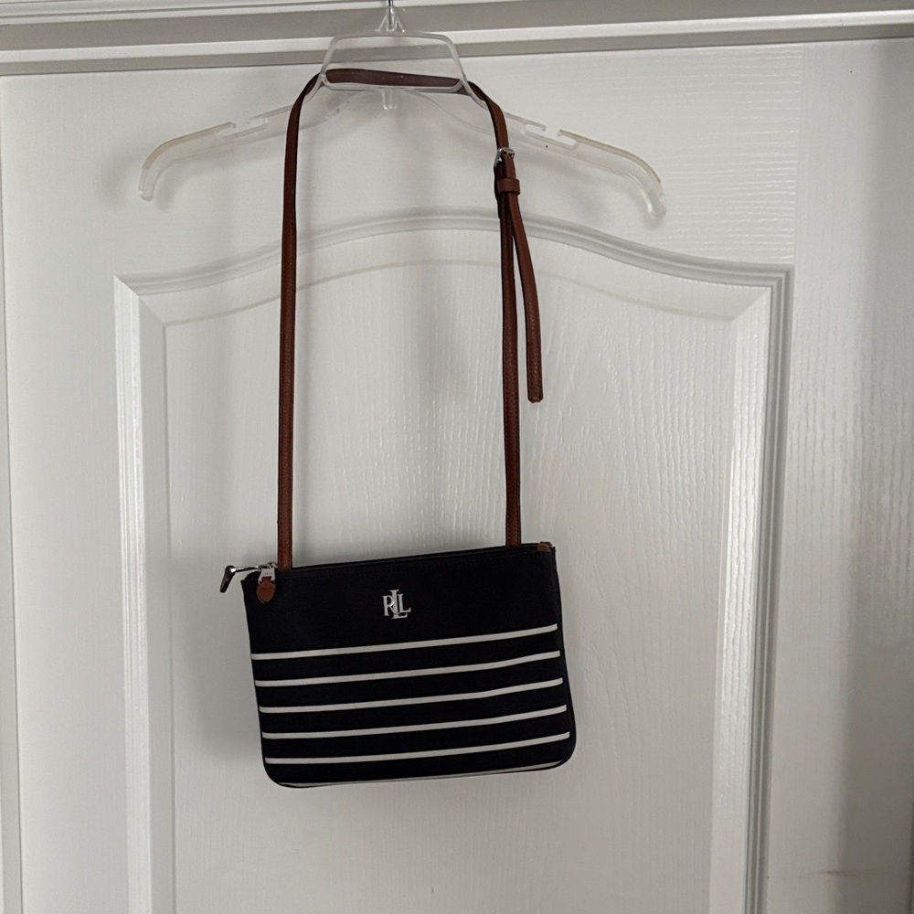 Lauren Ralph Lauren Navy and White Striped Crossbody Bag